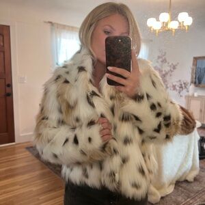Women's Faux Fur Jacket - White and Brown